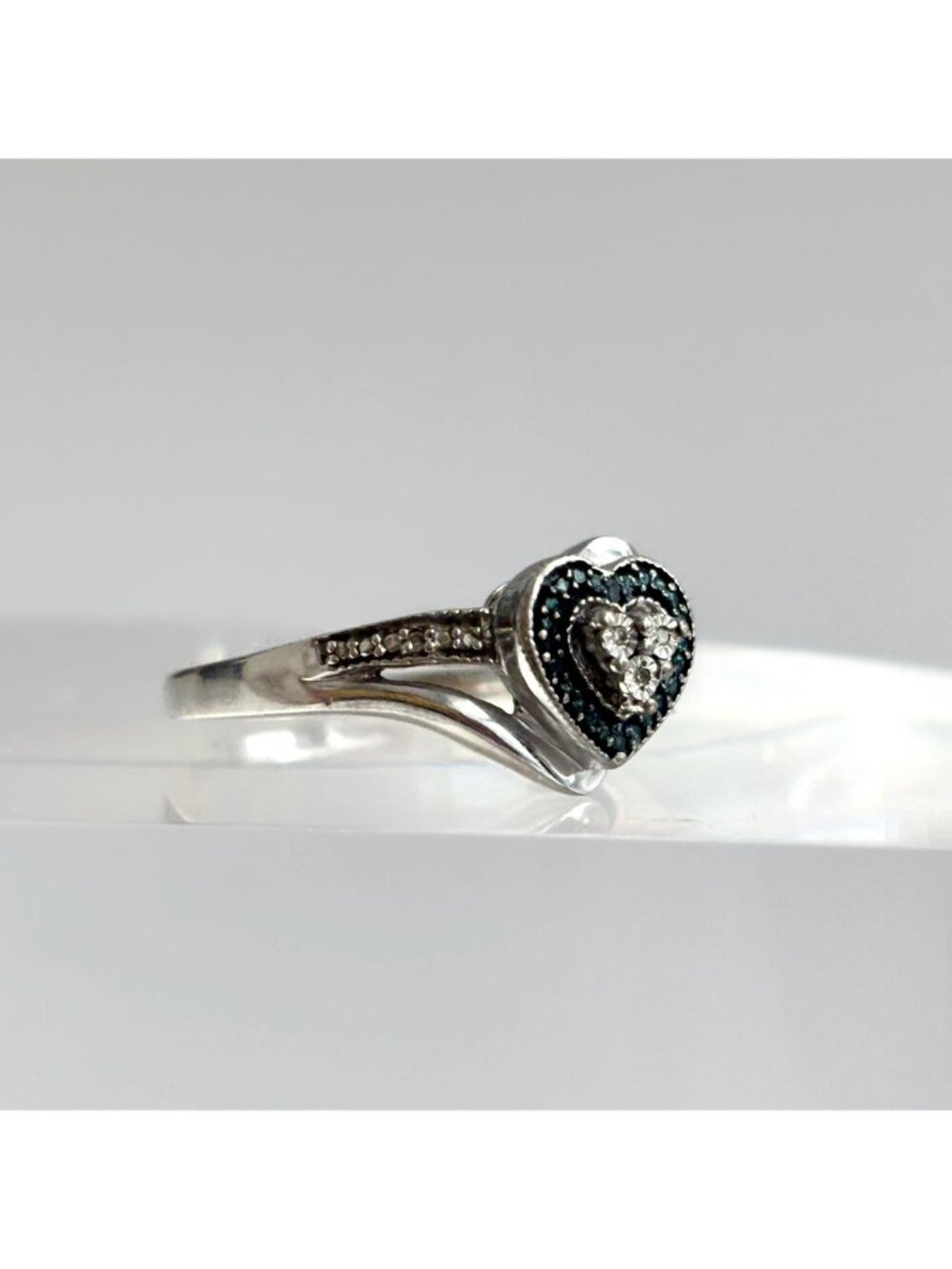 Bypass Shank Heart Shaped CZ Gemstone Sterling Silver 925 Vintage Ring - sz 9.75 - Picture 3 of 14
